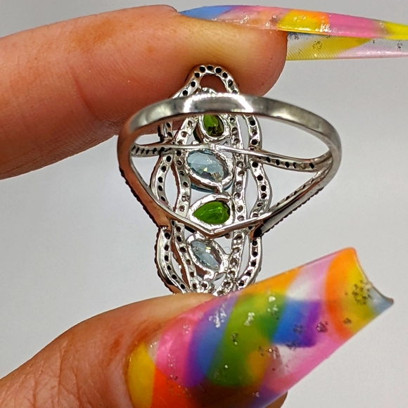 Blue Zircon, Black Spinel Multi-Gemstone Sterling Silver Ring - Picture 5 of 12